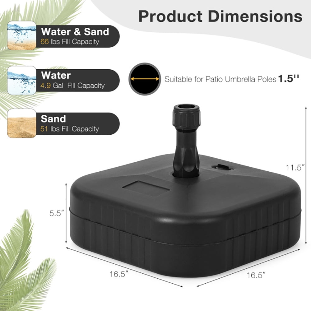 Aimee Lii Patio Fillable Umbrella Base Fit 1.5 Inch Umbrella Poles for Yard Poolside, Outdoor Umbrella Base, Black