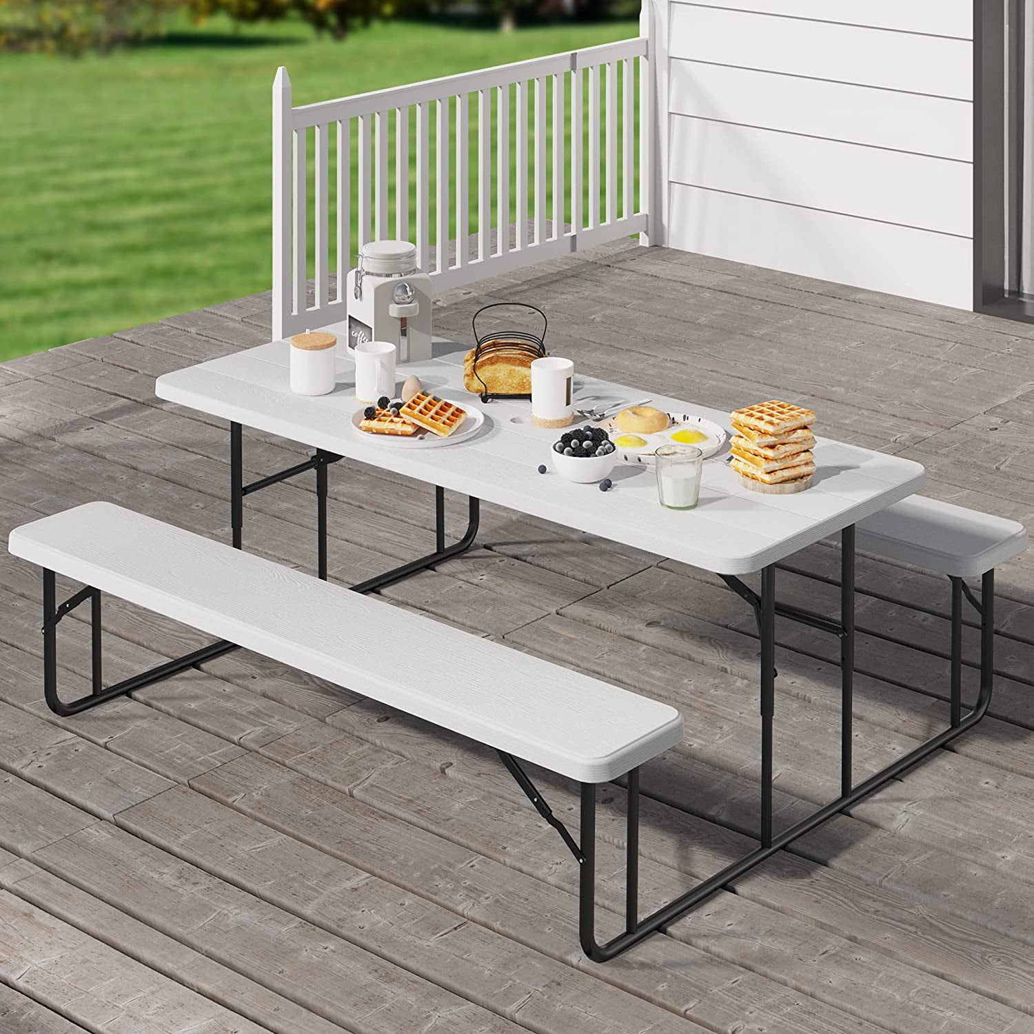 Draw public Arbitrage YITAHOME 6ft Folding Picnic Table Heavy Duty Outdoor Picnic Table and Bench  Resin Tabletop & Stable Steel Frame w/Umbrella Hole for Yard Patio Lawn  Party White - Walmart.com