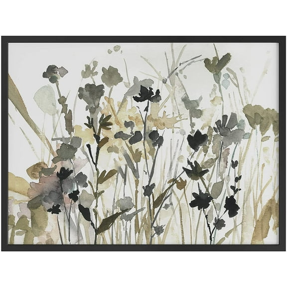 PixonSign Framed Wall Art Print Pastel Watercolor Almond Cherry Blossom Lily Flowers Nature Wilderness Illustrations Realism Rustic Landscape Colorful for Living Room, Bedroom, Office - 12"x16" BLACK