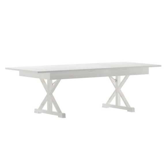 8' x 40'' Rectangular Antique Rustic White Solid Pine Folding Farm Dining Table with X Base Design
