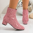 thumbnail image 4 of Mostsola Womens Fall Boots Sparkly Sequin Block Heel Ankle Boots Zip up Square Toe Dressy Booties, 4 of 7