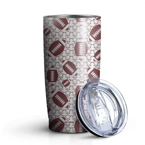20oz Tumblers Brown Footballs with Stars Pattern Stainless Steel Vacuum Insulated Double Wall Travel Tumbler Cups Mug with Lid and Straw,Cleaning Brush for Cold & Hot Drinks