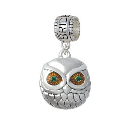 Large Round Owl with Green Crystal Eyes - Bridesmaid Charm Bead