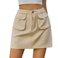 thumbnail image 2 of Parfaitlady Skirts for Women Trendy Y2k Cargo Denim Mini Skirt High Waisted Stretchy Jean Shorts Shallow Khaki S, 2 of 7