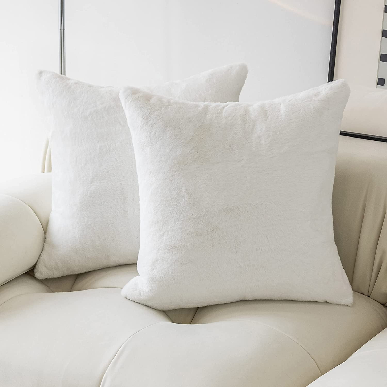 Grey and white fluffy pillows sale