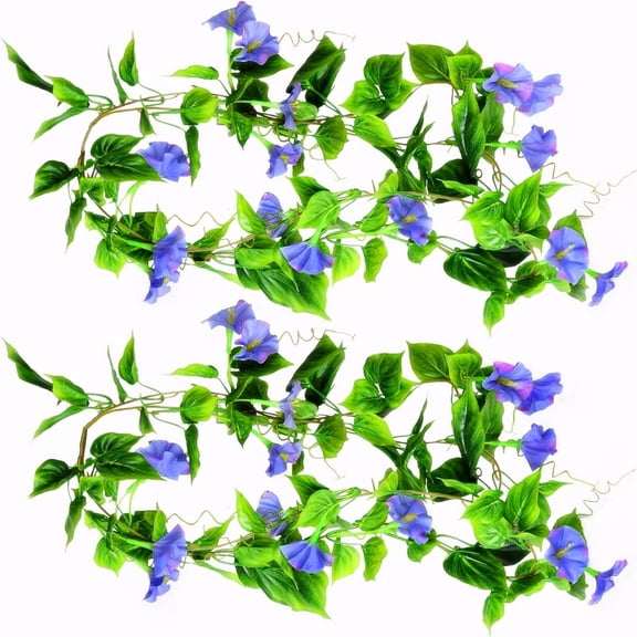 2Pcs Artificial Purple Morning Glory Hanging Vines - Silk Flower & Plastic Greenery Garland for Home, Wall, Wedding Party Decor