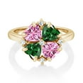 thumbnail image 2 of Gem Stone King 18K Yellow Gold Plated Silver Pink Moissanite and Green Nano Emerald Ring for Women (2.08 Cttw, Heart Shape 5MM, Gemstone Birthstone, Size 6), 2 of 3