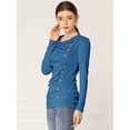 thumbnail image 2 of Women's Cowl Neck Long Sleeves Buttons Decor Ruched Top, 2 of 6