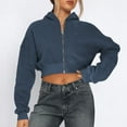 thumbnail image 2 of Diufon Women's Zip Up Cropped Hoodie Sweatshirts Fall Winter Trendy Long Sleeve Warm Jacket Casual Loose Coat, 2 of 7