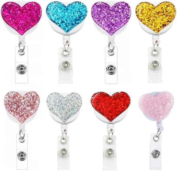 Gold Heart Retractable Badge Holder Badge Clips ID Card Name Tags Keys Workers Nurses Students Use，Identification Badges and Supplies，Badge Holders