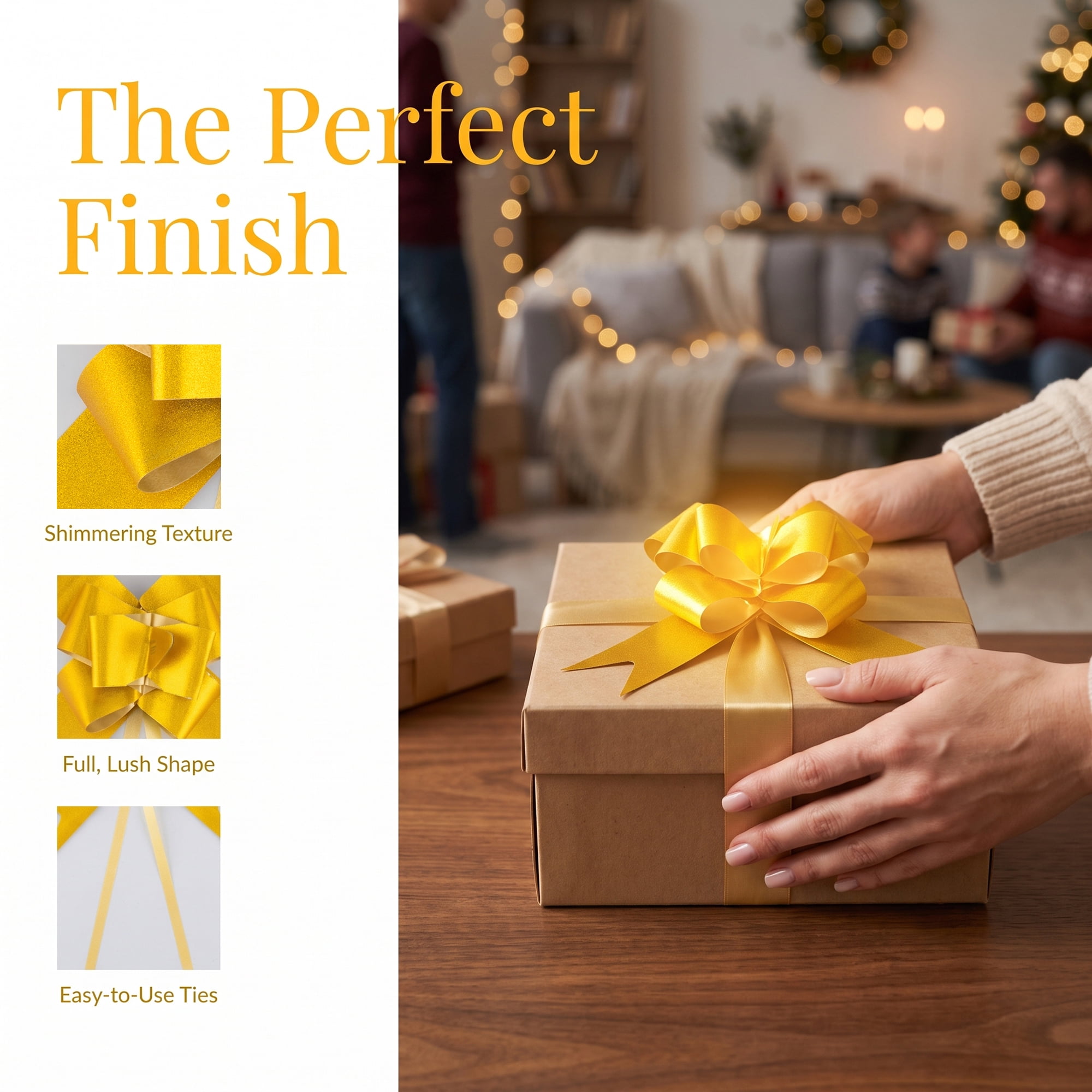 Unique Bargains Crush-resistant Metallic-finish Ribbon Bow for Elegant Gift Wrapping Gold