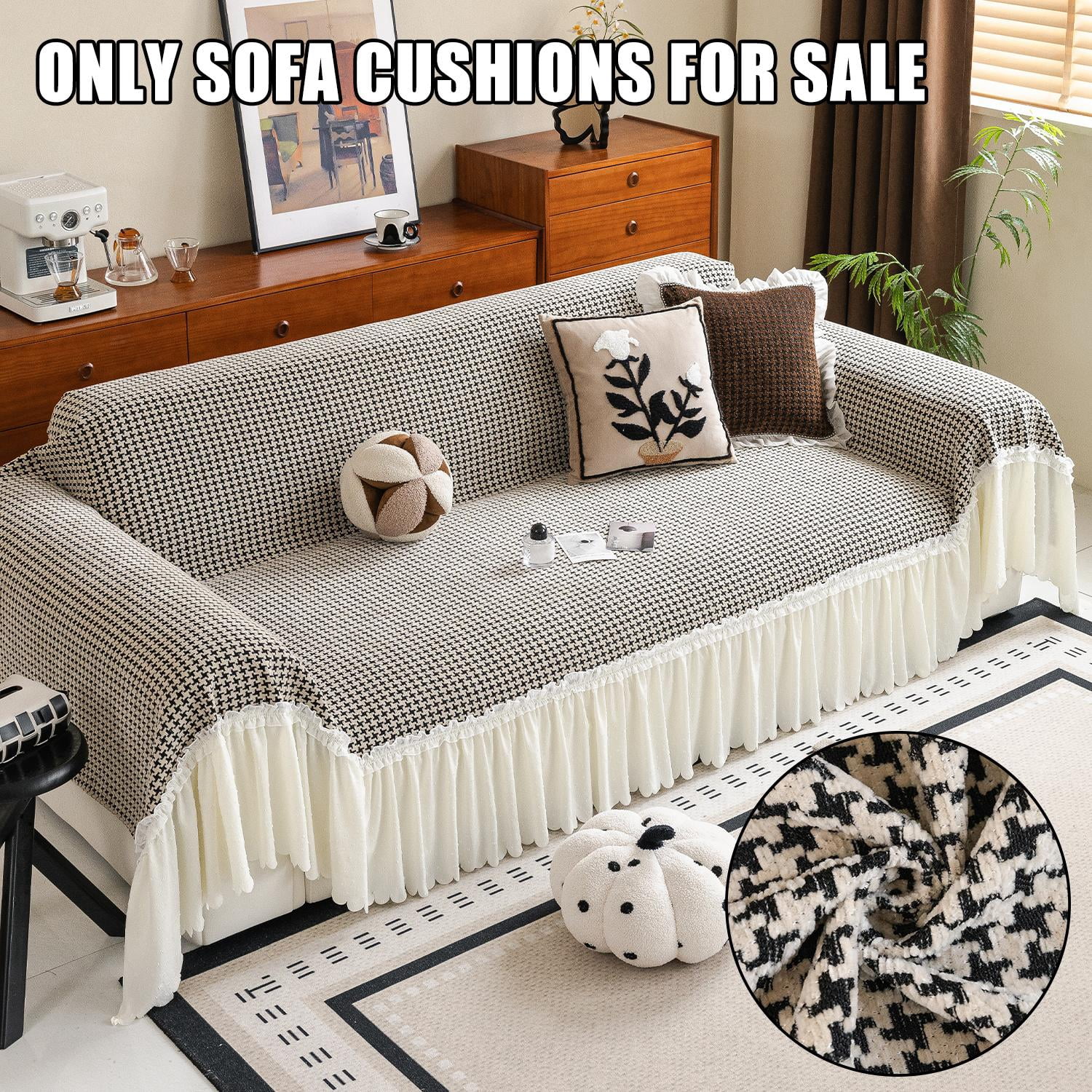 Soft Gingham Couch Cover, Fits 1–4 Cushion Couch. Couch Blankets with Skirt Edge, Machine Washable Furniture Protector