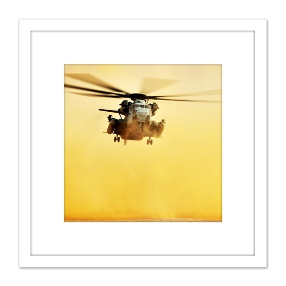 Military USA Marine Corps CH-53E Super Stallion Helicopter Photo 8X8 Inch Square Wooden Framed Wall Art Print Picture with Mount