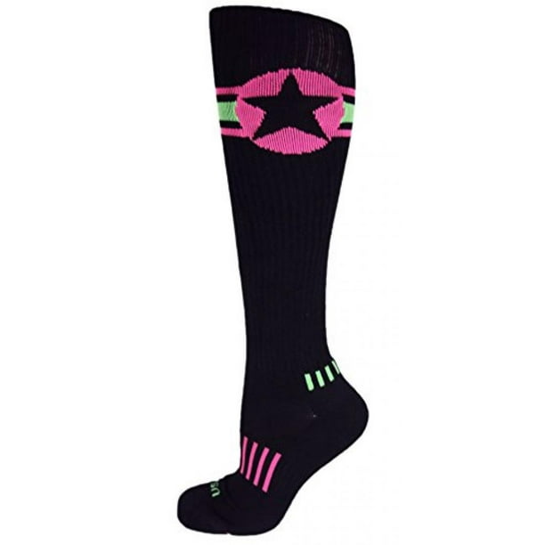 MOXY Socks Black with Hot Pink/Lime Green American Star KneeHigh