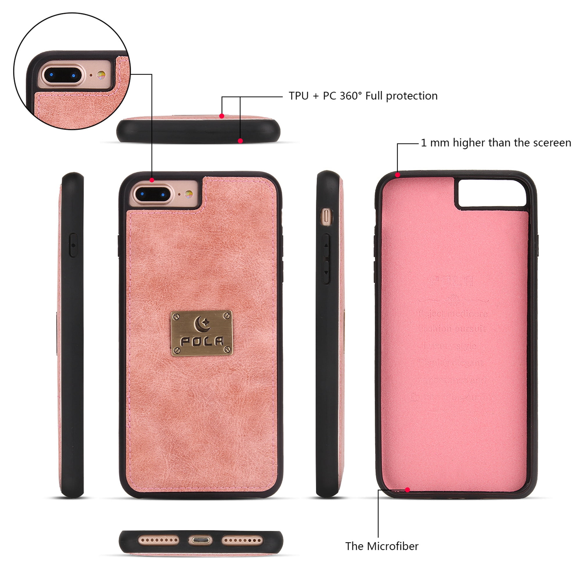 iPhone 8 Plus Wallet Detachable Case, iPhone 7 Plus Case, Dteck [wrist band & metal buckle] [14 Card Slots] Zipper Purse Phone Case Folio Flip PU Leather Removable Magnetic Back Cover, Pink