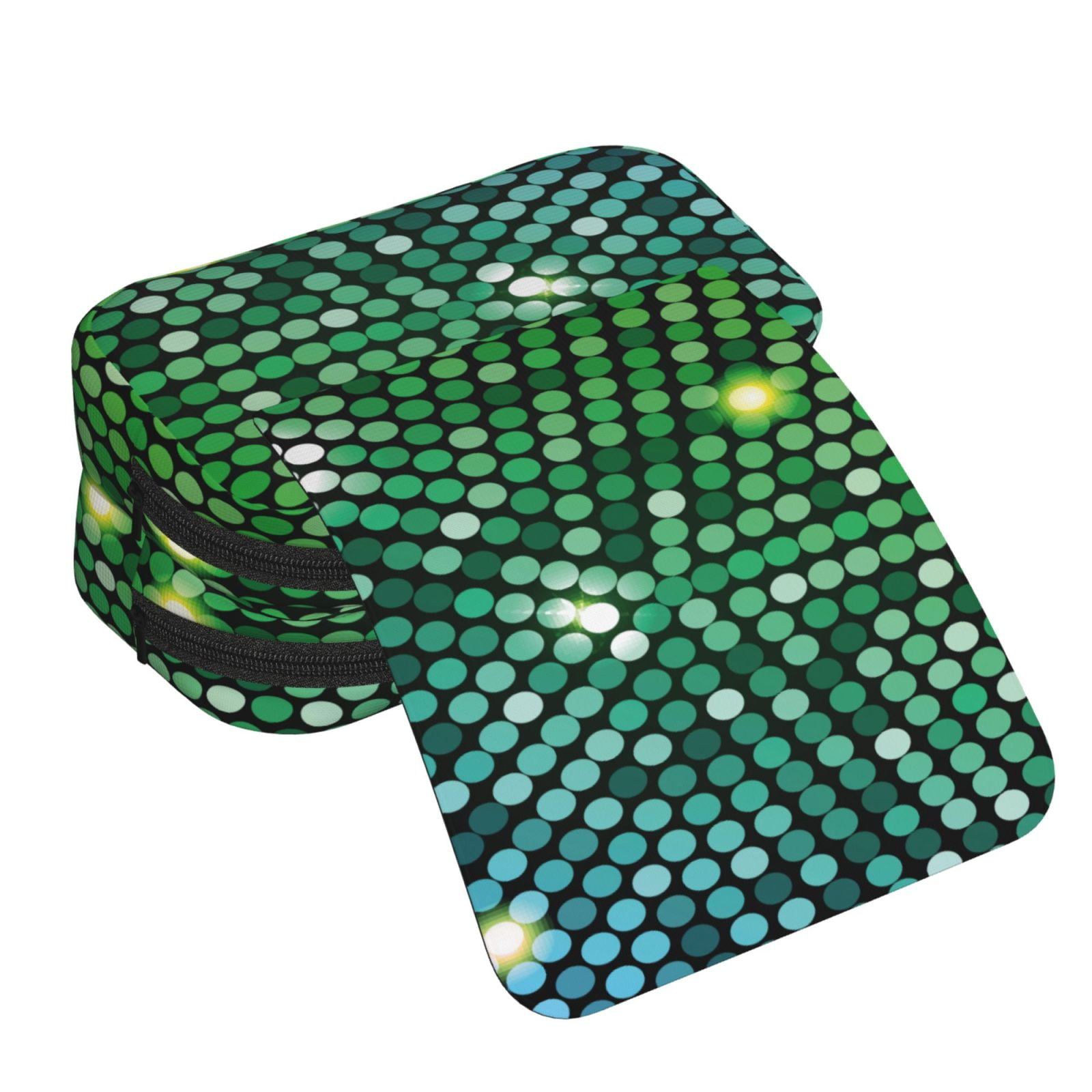 Rateoe Green Disco Lights Pattern Double Clamshell Pen Case, Storage Organizer with Two Zipper Compartments– Holds Up to 50 Pencils & Pens