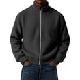 thumbnail image 2 of Fmbrln Mens Solid Color Sweatshirt Zip Up Stand Collar Knit Jacket Fall Winter Long Sleeve Fashion Tops Black 3XL, 2 of 6