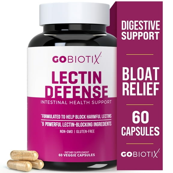 GoBiotix Lectin Defense Supplement for Intestinal Health, Bloating, and Immune Support, 60 Capsules