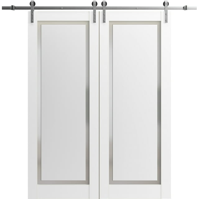 Sliding Closet Barn Bypass Doors 72 x 80 inches | Sete 6933 Nebraska Grey with Frosted Glass | Sturdy 6.6ft Rails Hardware Set | Wood Solid Bedroom Wardrobe Doors
