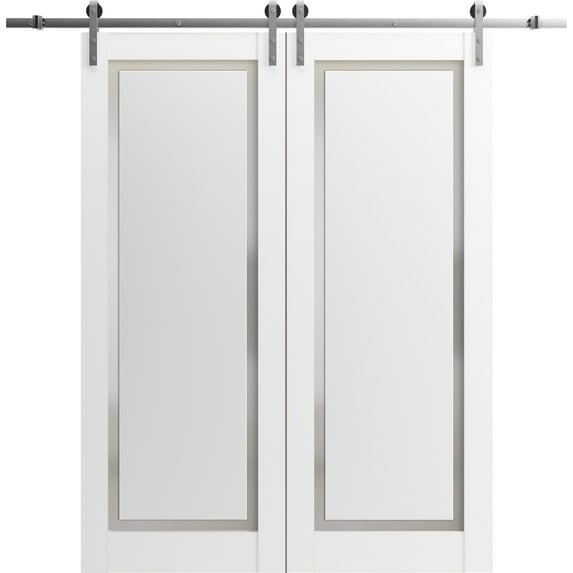 Sliding Closet Barn Bypass Doors 56 x 84 inches | Sete 6933 Nebraska Grey with Frosted Glass | Sturdy 6.6ft Rails Hardware Set | Wood Solid Bedroom Wardrobe Doors