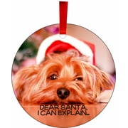 Cute Yorkie - Yorkshire Terrier Puppy Dog Novelty Flat Round Shaped Christmas Tree Ornament by Accessory Avenue NY
