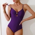 thumbnail image 2 of Sngxgn Women Swimsuit Solid Ribbed Monokini Swimwear Scoop Neck Low Back Bathing Suit(Purple,XXL), 2 of 8