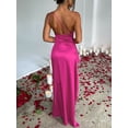 thumbnail image 5 of Women’s Pink One-Shoulder Satin Maxi Dress – High Slit Slimming Cocktail Party Gown for Wedding Guests, 5 of 9