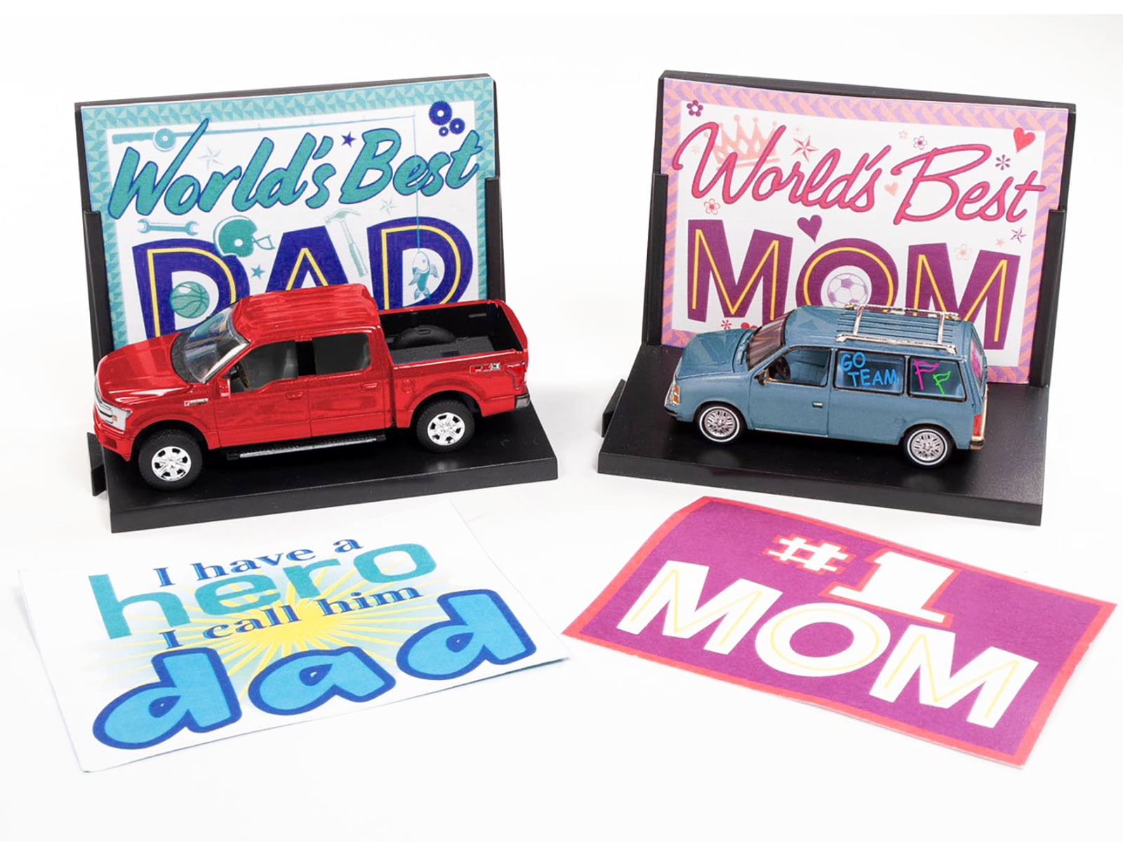 2018 Ford F-150 Pickup Truck Red and 1984 Dodge Caravan Minivan Blue Metallic 1/64 Diecast Model Cars by Auto World
