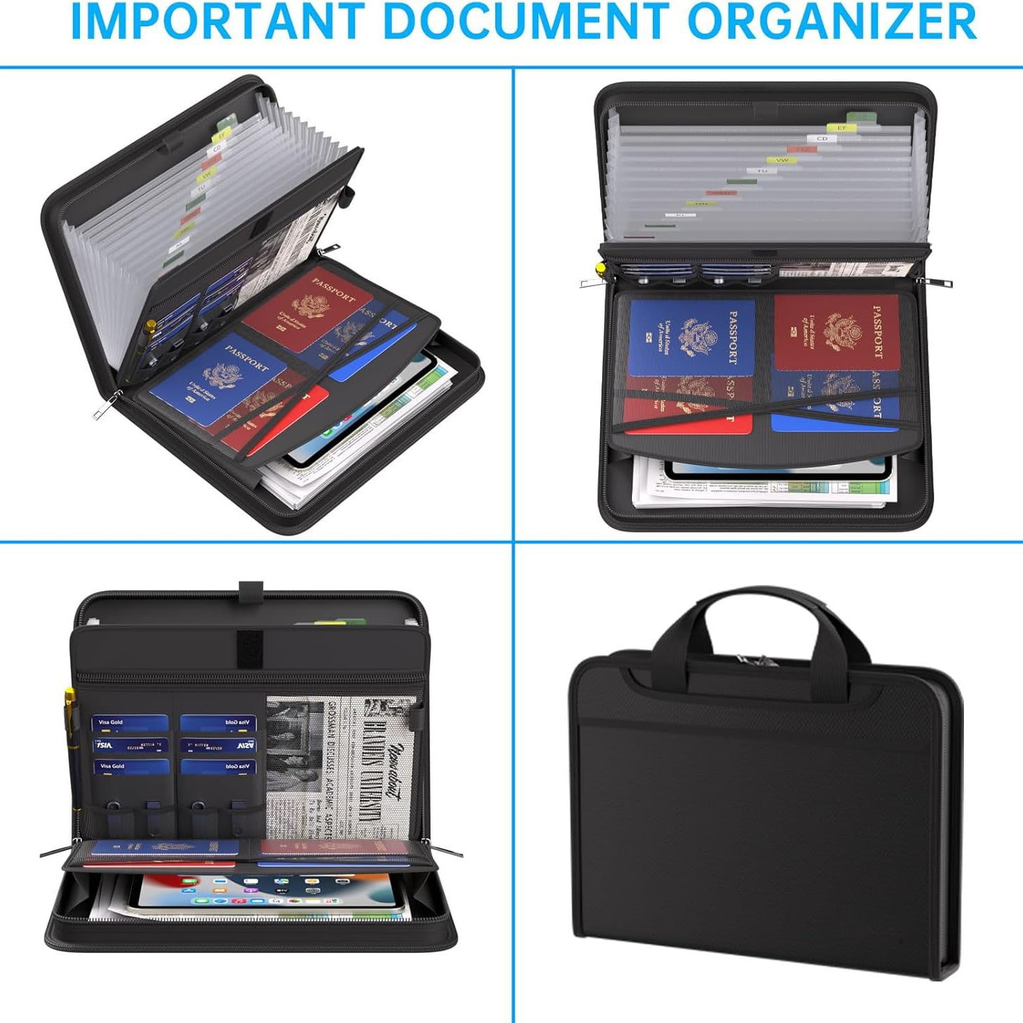 Fireproof Accordion File Folder, Heavy-duty Document Organizer, Waterproof Storage Pouch, Durable Plastic Construction, for Workspace Exam Use, Secure Filing System, Compact Design, Legal,