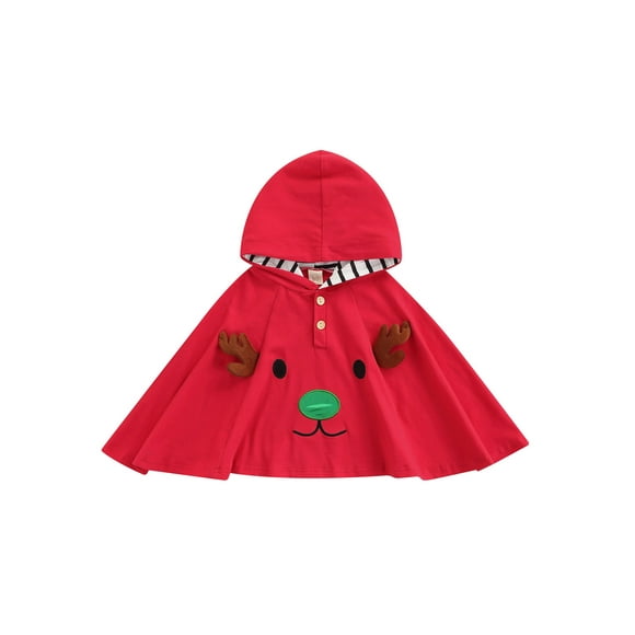 FOCUSNORM Cape de Noël pour Petites Filles d'Hiver, Manteau à Capuchon Motif de Broderie de Bois Rouge