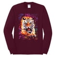 thumbnail image 2 of Wild Bobby, Tiger Growling Colorful Trippy Tie Dye Animal Lover Mens Long Sleeve Shirt, Maroon, Large, 2 of 3