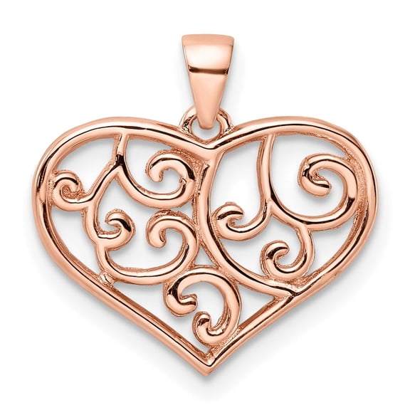 Sterling Silver Heart Pendant with Rose Gold Finish, Filigree Swirl Necklace Charm for Women, Romantic Symbolic Jewelry for Anniversary or Everyday Elegant Wear