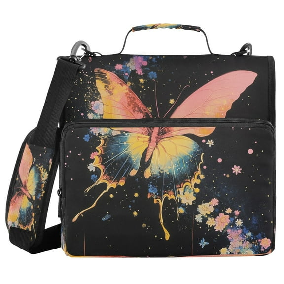 DIXRUYEE Zipper BinderTrapper of keeper Documents Organized Design Floral Galaxy Butterfly Printed