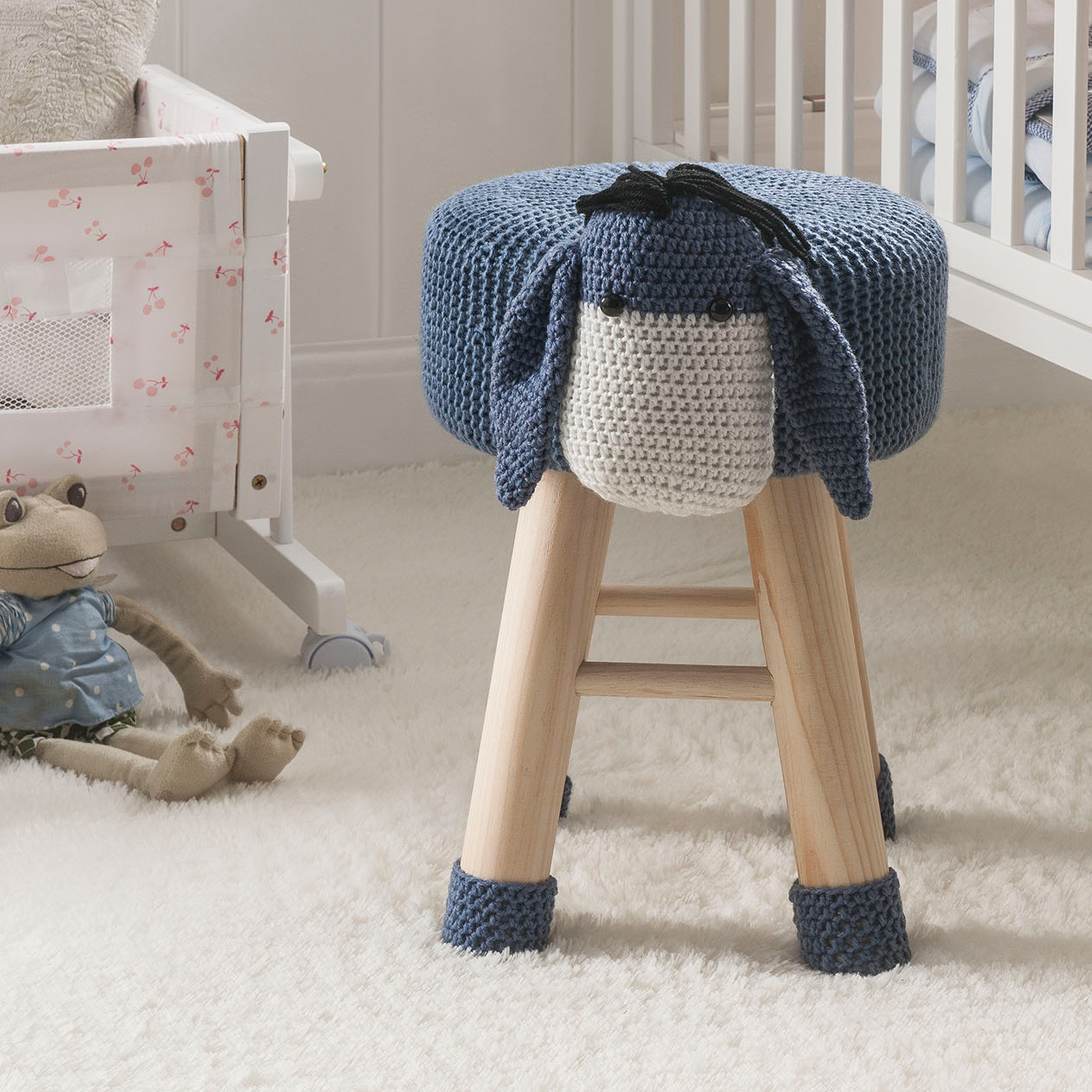 AC Pacific Children's Woven Donkey Ottoman Stool with Wooden Legs, Gray