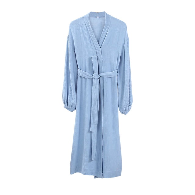 Maoww Femmes Printemps Ouverture devant Style Décontracté Vêtements de Nuit Filles Simple Manches Longues Robe de Nuit Maison Tenue de Nuit Pyjama Vêtements Bleu P