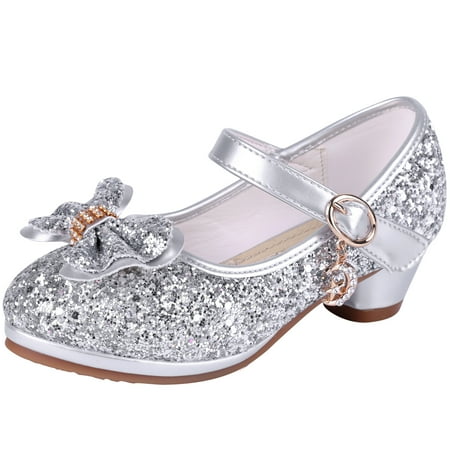 

Girl Sandals Glitter Princess Shoes With Sequin Party Shoes Bling Bowknot High Heels Wedding Birthday Dress Shoes