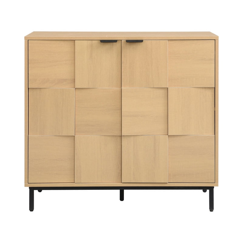 Euroco Sideboard Buffet Cabinet with Storage, Modern Storage Credenza Coffee Bar with 2 Doors for Kitchen Living Room,Entryway,Light Oak