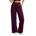 thumbnail image 2 of KIHOUT Women High Waisted Straight Leg Pants with Double Layer 4 Way Stretch Elastic Waistband Side Pockets Solid Color Casual Workwear Trousers, 2 of 5