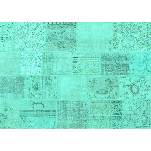 Ahgly Company Machine Washable Indoor Rectangle Patchwork Turquoise Blue Transitional Area Rugs, 5' x 8'