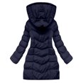 thumbnail image 4 of Maqroz Long Down Jacket Women Knee Length Warm Quilted Coats Fleece Lined Heavy Winter Coats Zip Up Thermal Heavyweight Parka Jackets with Hood and Zipper Pockets Outerwear, Navy L, 4 of 9