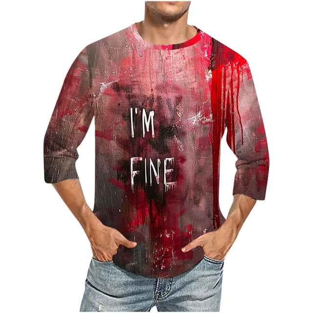 Camisas de Manga Larga para Hombres Imprimir Blusa de Manga Corta de Cuello Redondo, Camisas de Lino para Hombres