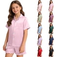 thumbnail image 4 of Mnyotv Kids Unisex Satin Pajamas Ruffled Sleeve Button Down Sleepwear Toddler Pajama Set for Home Size 13-14 Years, 4 of 4