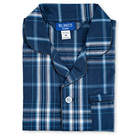 Blue Broadcloth Pajamas - Bill Baileys Sleepwear Men's Broadcloth Woven Pajama Set (Small, Grey Blue Plaid)