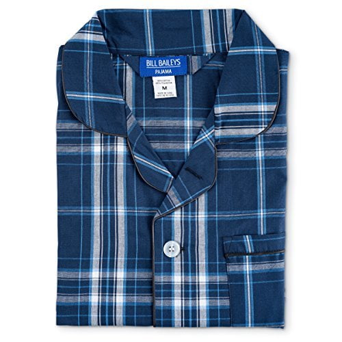 Bill Baileys Sleepwear Men's Broadcloth Woven Pajama Set (Large T, Grey Blue Plaid)