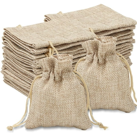 Fairy 40Pcs Burlap Gift Bags, Burlap Bags with Drawstring，Wedding Hessian Linen Sacks Bag, 3x4inches, Brown