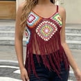 thumbnail image 2 of MOJOGO Bohemian Crocheted Tops for Women Fringe Cami Top Layerlook V-Neck Vacation Outfits Beach Music Festival Party Wear Wine Free Size, 2 of 5
