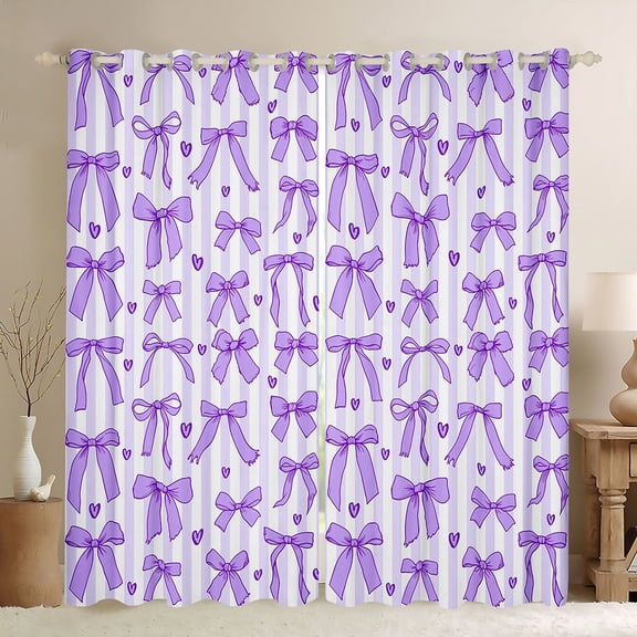Manfei Cute Purple Bowtie Blackout Curtains,Fashion Bowknot Heart Print Window Curtains Pack of 2 (38x45 Each)