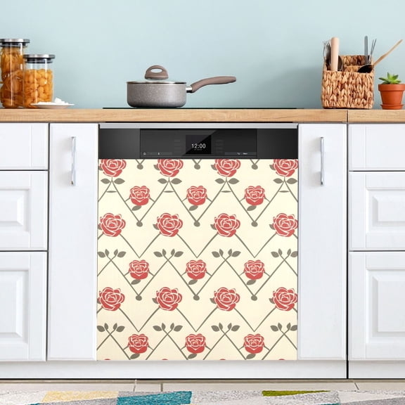 Rose and Line Dishwasher Magnet Cover Magnetic Fridge Door Cover Home Kitchen Decor 23"x 26"