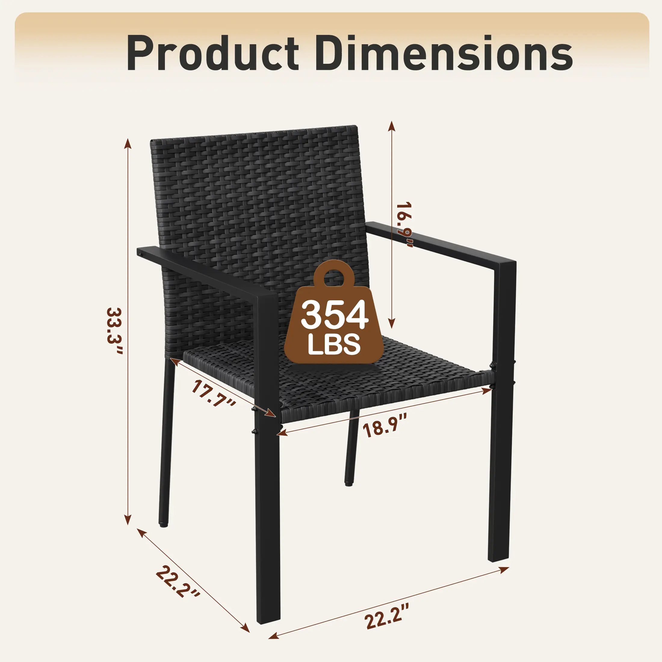 UDPATIO Patio Dining Chairs Set of 2 Stackable Outdoor Wicker Dining Chairs,All-Weather Patio Armchairs with Armrests,Rustproof Steel Frame,Ergonomic Comfort for Backyard, Deck,Garden,Black