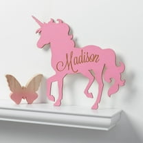 Personalized Kids Pink Wood Unicorn Plaque